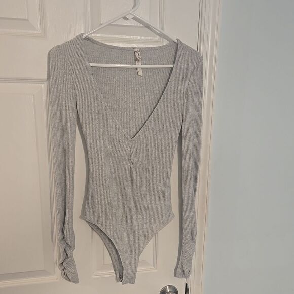 Free People Gray Ribbed Bodysuit - Picture 1 of 6